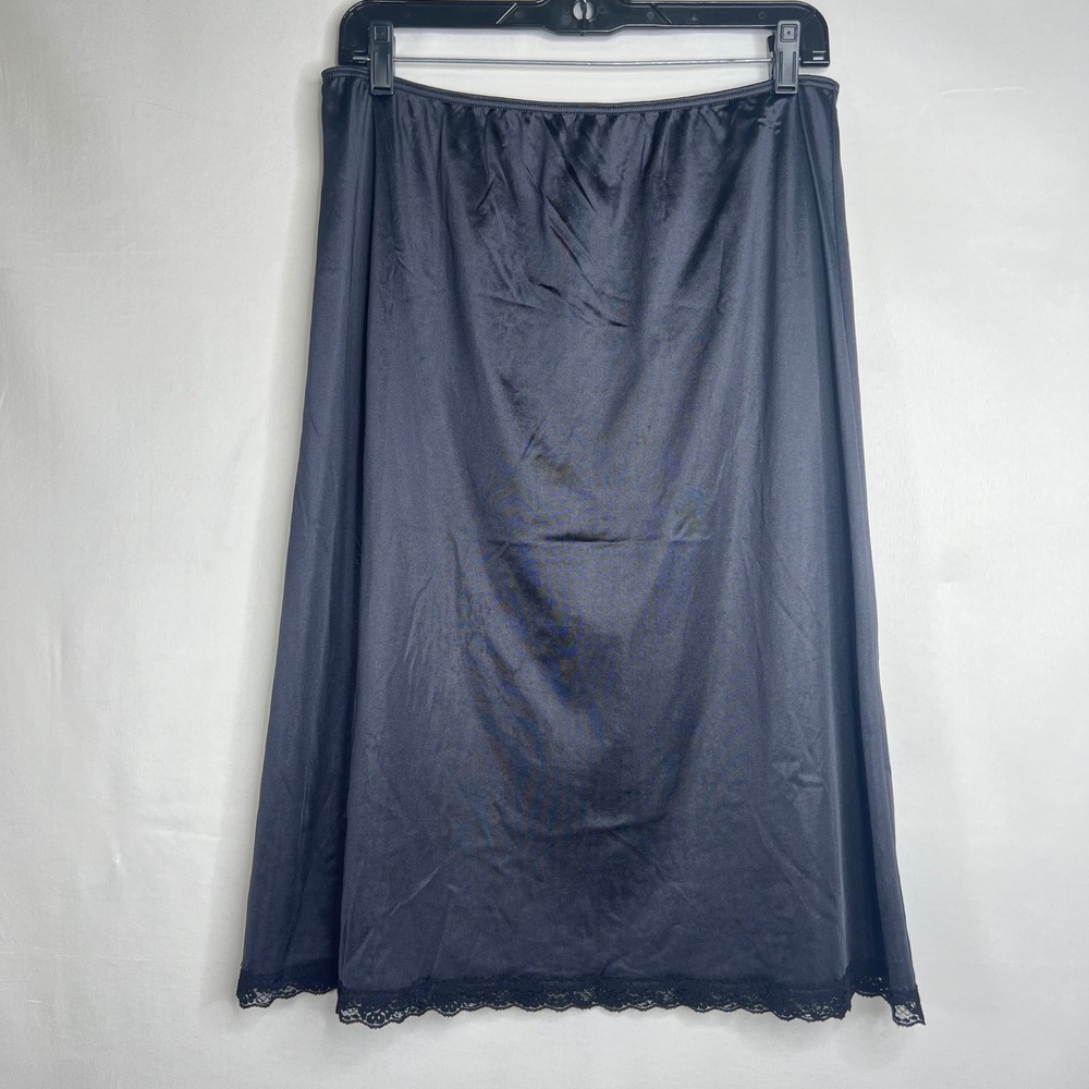 Vtg‎ Leggs Black Slip Large Lace Trim Lingerie Layering Skirt Whimsigoth Fairy